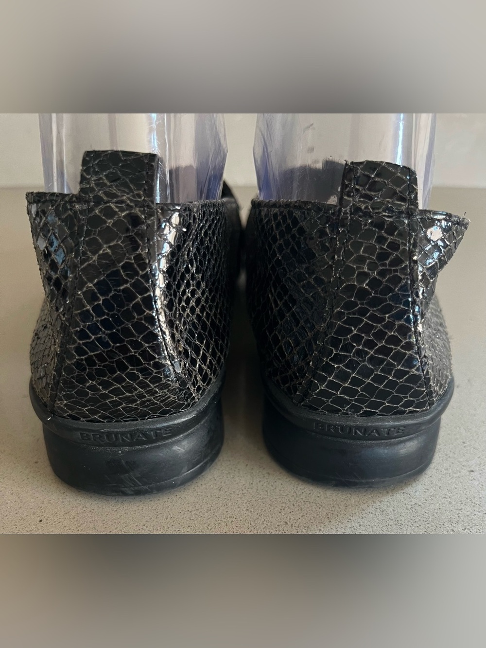 Brunate Made In Italy Leather Snakeskin Flats Square Toe Slip On Shoes Black 8 - Picture 6 of 12